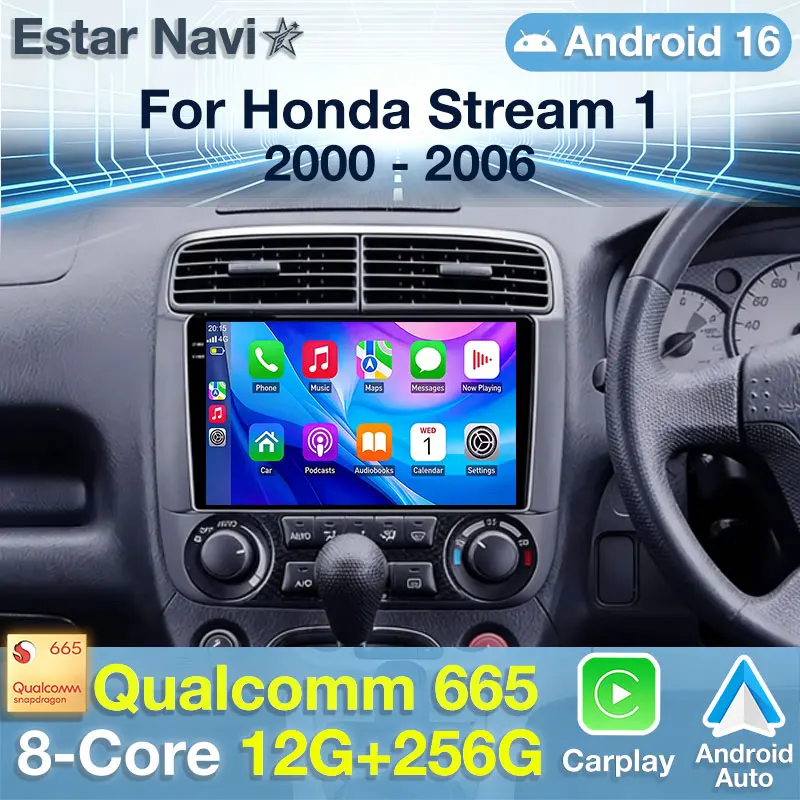 Android 16 Car Radio 2DIN For Honda Stream 1 2000 - 2006 Qualcomm GPS NAVI Head Unit Multimedia Stereo Video Player QLED 4G WIFI