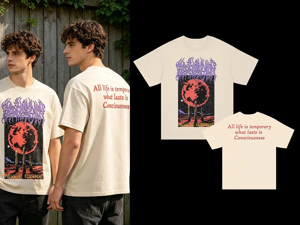 2026 All Life Is Temporary Men's Oversized T-Shirt, Vintage Red Moon Dark Aesthetic Graphic, Cotton Streetwear For Everyone