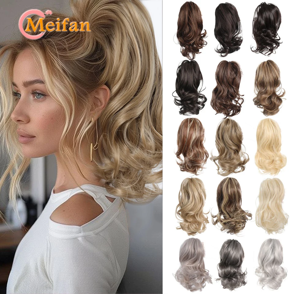 

MEIFAN Synthetic Wavy Curly Claw Clip Ponytail Extensions Natural Fake Hairpiece Hair Bun Blonde Brown Black False Pigtail