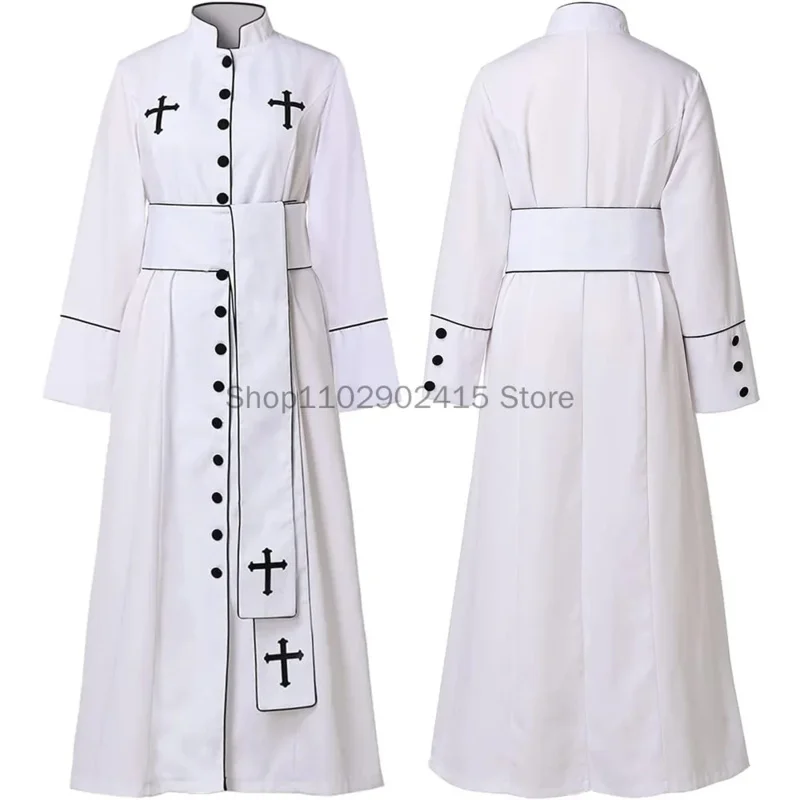 Adult Black White Noble Priest Costume Men Religious Pastor Father Costumes Halloween Purim Party Mardi Gras Fancy Cosplay Dress