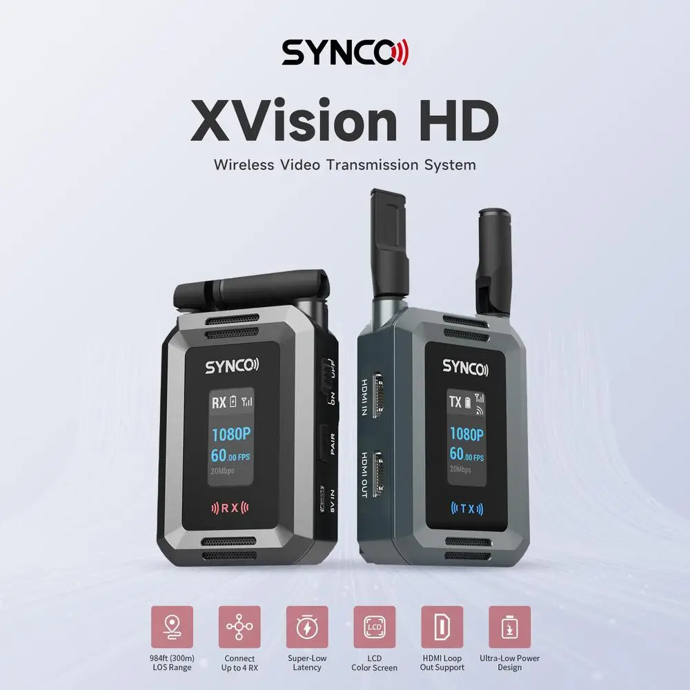 SYNCO XVision HD Wireless Video Transmission System 1080P60 UVC Streaming 80ms Low Latency Zero Noise for Camera/Smartphone/PC