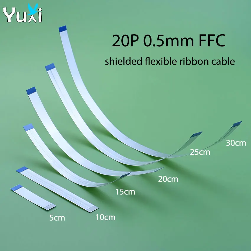 YuXi 1 Piece 5cm 10cm 15cm 20cm 25cm 30cm FFC Flexible Flat Cable 20P 0.5mm Spacing Shielded Cord Ribbon Cable