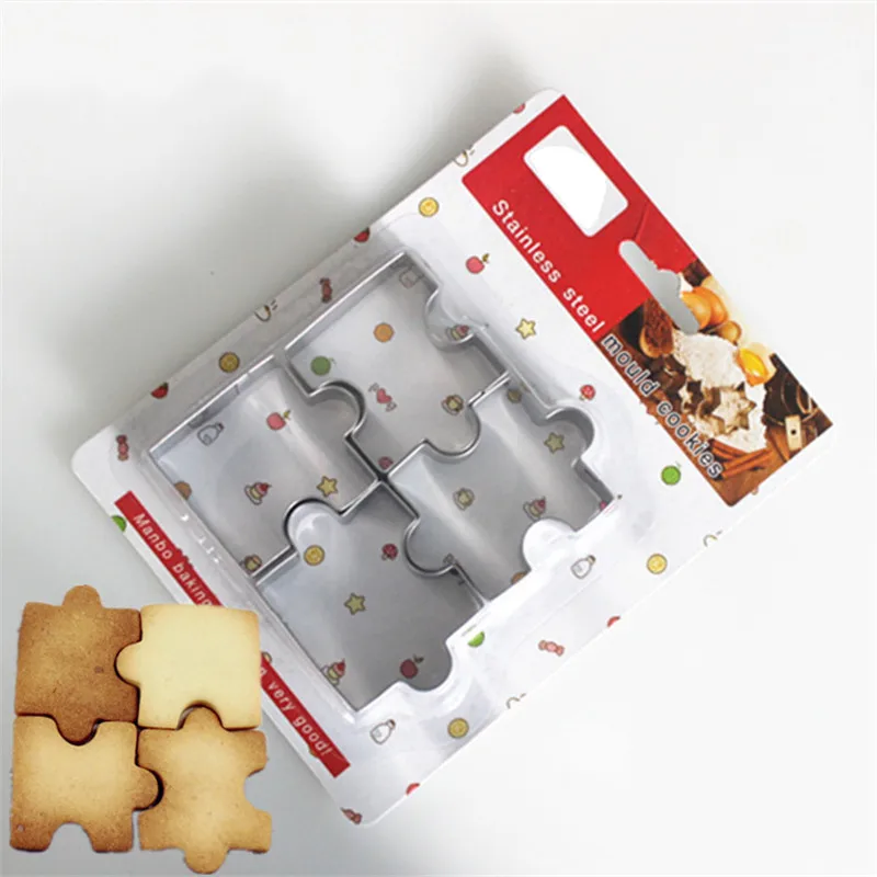 4pcs/set Stainless Steel Biscuit Cutter Puzzle Piece Mold Cutter Cookie Cake Frame Mould Pastry Baking Tools Accessories