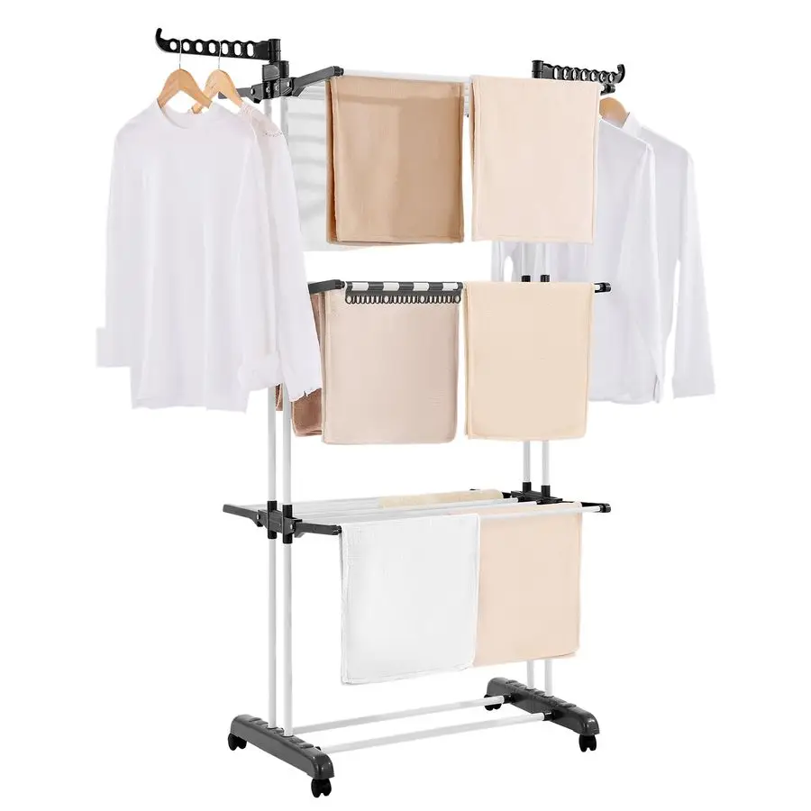 Clothes Drying Rack, 4Tier Foldable Laundry Dryer Rack, Metal Drying Racks with 24 Drying Rods, FreeStanding and Portable Hanger