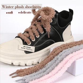 1 paires de lacets en peluche lacets moelleux en fourrure lacets ronds en peluche remplacement chaussures de sport lacets lacets ronds