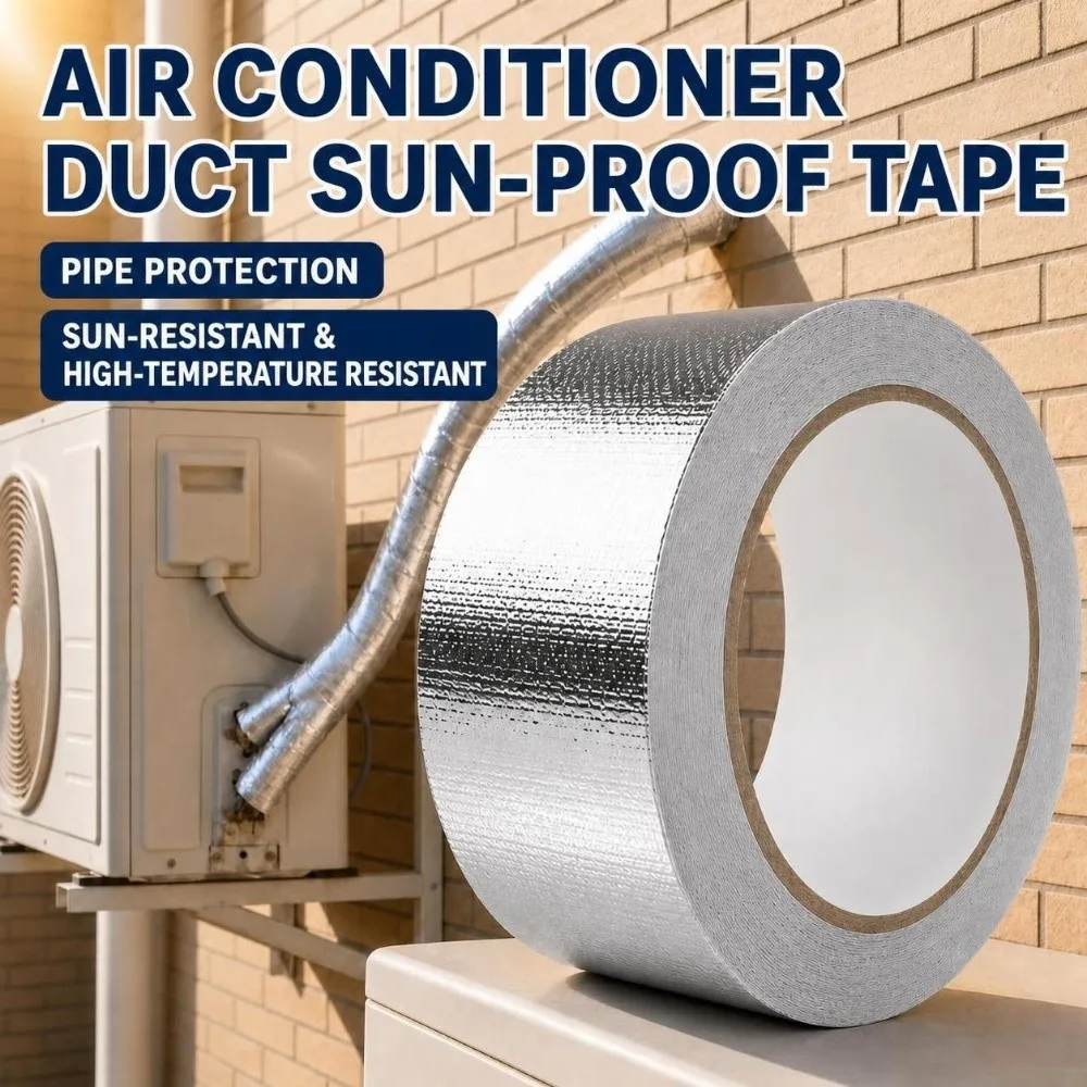 New 5/10/20M Fiberglass Aluminum Foil Tape High Temperature Silver Fireproof Tape Self-Adhesive Tin Foil Paper Tape