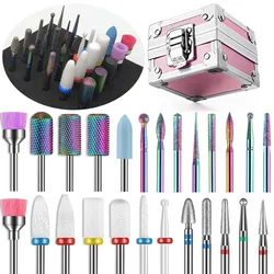 25 Piece Nail Milling Cutter Set, 3/32 Inch Nail Drill, Ceramic Carbide Diamond Cuticle Nail Drill, Efficient Removal Drill