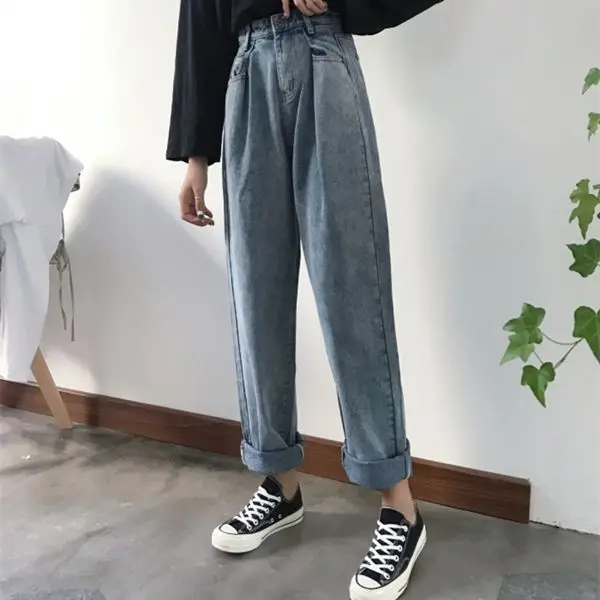 Women\'s Jeans Wide Leg Pants Retro High Waist Oversized Harajuku Yk2 Overalls Denim Straight Pants Casual Ladies Loose Jeans