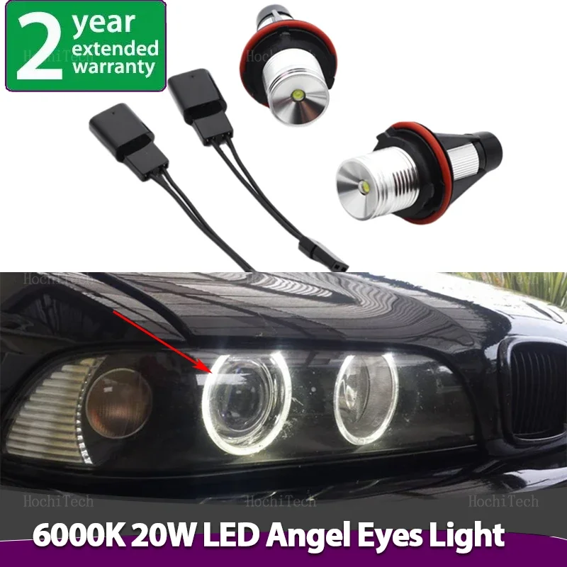 20W Angel Eyes  Ring LED Headlight Bulbs White for BMW E87 E39 M5 E60 E61 E63 E64 M6 E65 E66 E83 X3 E53 X5 2000-2008