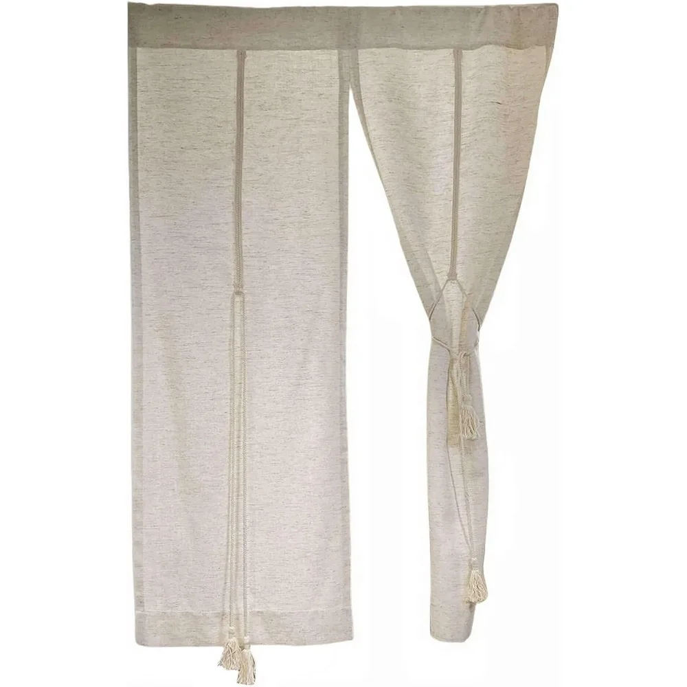 Japanese Linen Noren Curtain with Tie-Backs Beige Doorway Divider 39x70-100x180cm