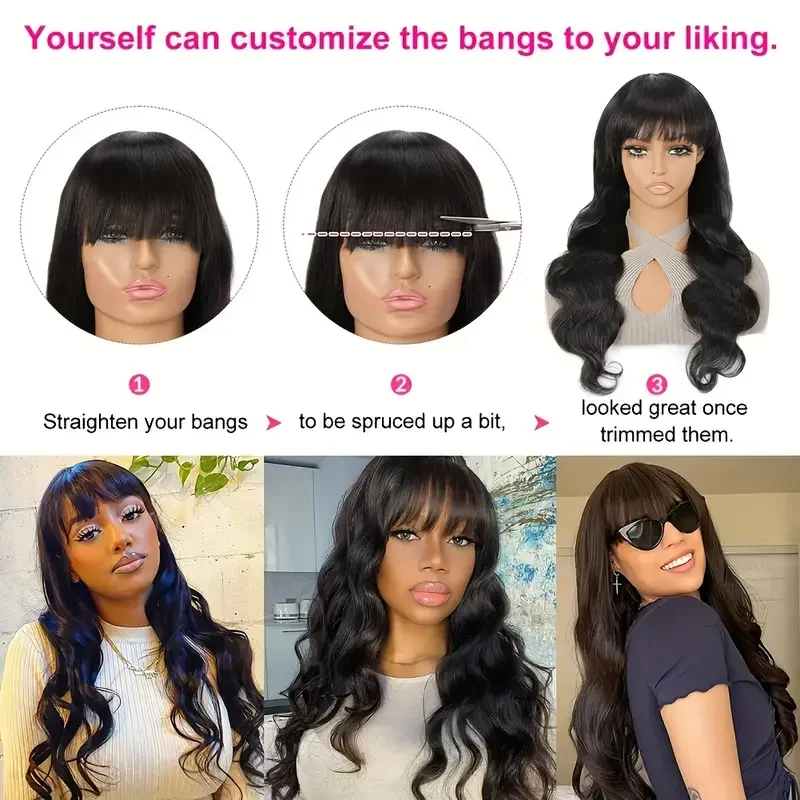 شعر مستعار بدون صمغ 3x1 شعر طبيعي مفرود الباروكات مع الانفجارات آلة كاملة صنع الباروكات البرازيلي خصلات الشعر المستعار الإنسان للنساء السود 8-34 بوصة