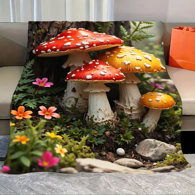 

1pc Flannel Blanket Enchanted Forest Mushroom Blanket - Vibrant Nature Scene Throw for Cozy Nights