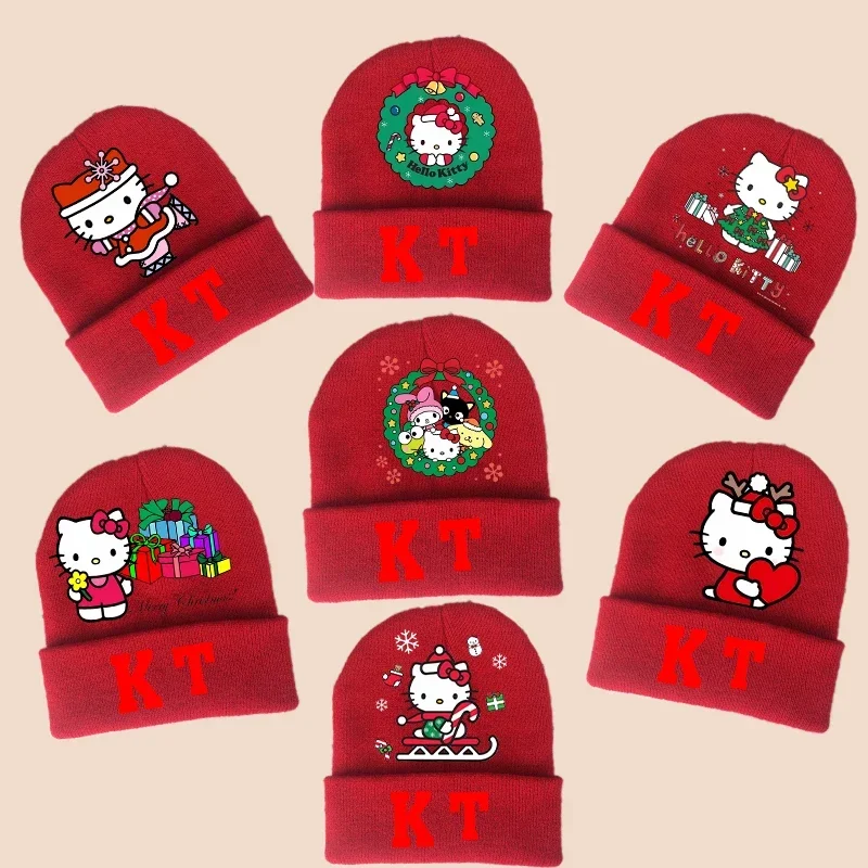 Gorro tejido Sanrio Hello Kitty Anime lindos sombreros de lana niños lindo impreso gorros para el hogar gorras invierno al aire libre gorro cálido regalos