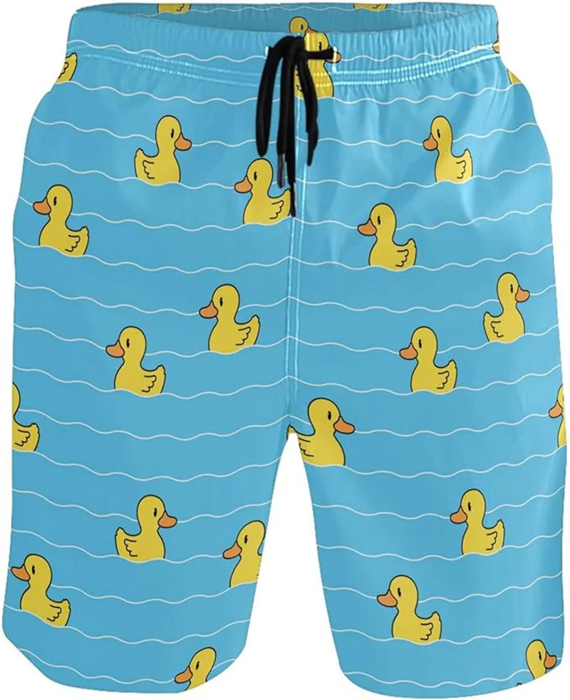 Fashion Summer 3D Cute Animal Yellow Rubber Duck Printed Beach Shorts Men Funny Streetwear Swimming Trunks Kid Board Shorts Pant