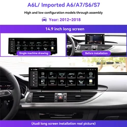14.9 Inch Android 14 Carplay For Audi A6 C7 S6 A7 2012-2019 Car Multimedia Player GPS Navigation Auto Radio Screen Headunit DSP