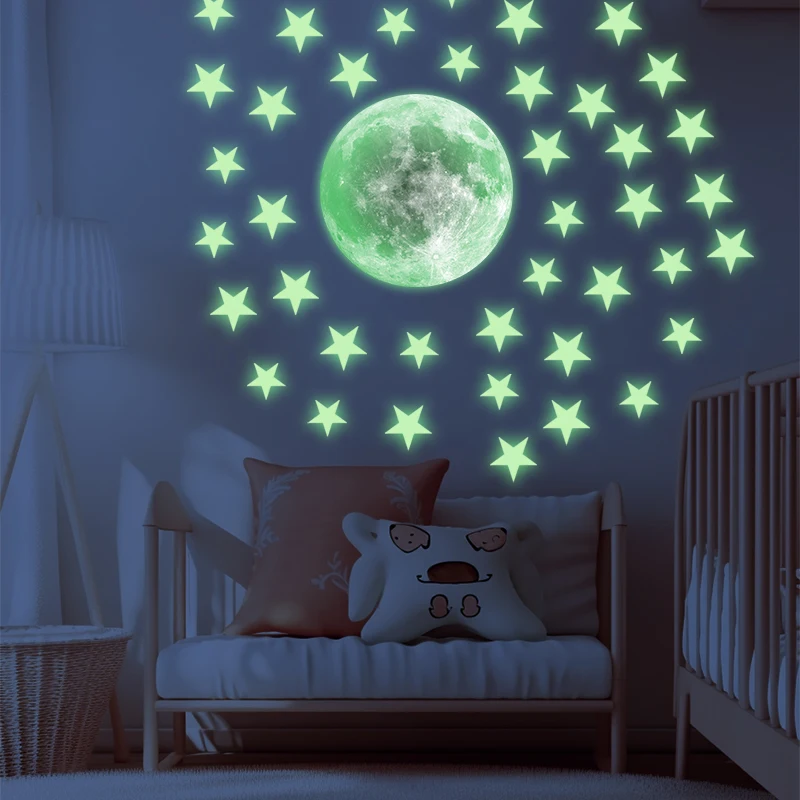 Luminous Rainbow Wall Stickers for Kids Rooms Glow In The Dark  Moon and Stars Shine Sticker Children's Bedroom Wallpaper Decal