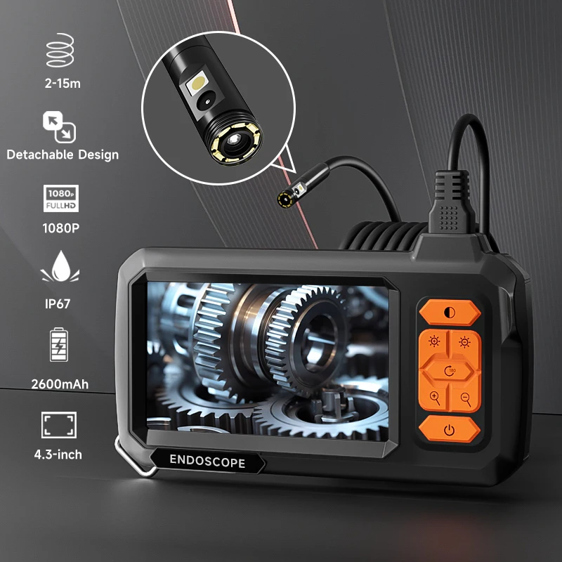 

Dual Endoscope Borescope 4.3" IPS Screen HD1080P 8MM Single Probe Waterproof Plumbing Camera with Adjustable LEDs For Car Check