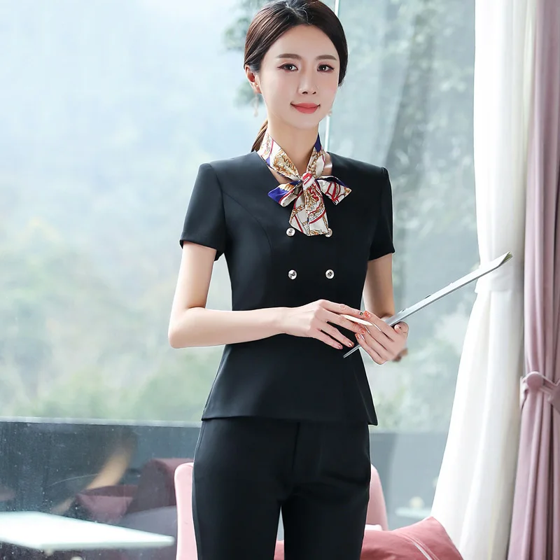 Spring and Summer Airline Stewardess Professional Wear Middle Sleeve Suit Shirt Skirt Flight Stewardess Work Clothes