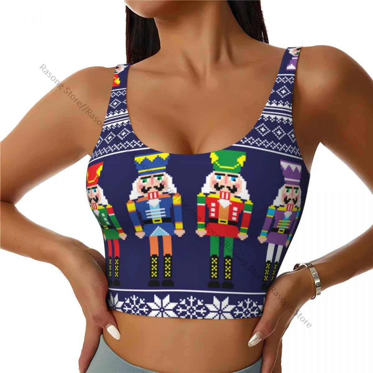 Yoga Vest Women Gym Sports Crop Tops Colorful Nutcracker Xmas Scandinavian Motifs Streetwear Workout Breathable Tank Top Female