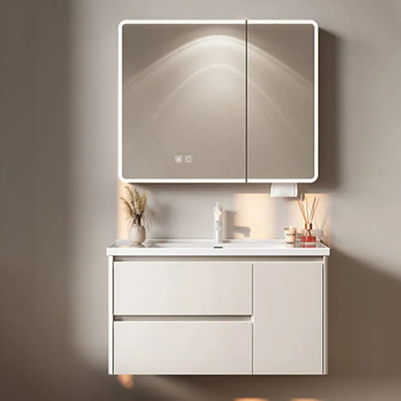White Luxury Bathroom Cabinet Storage Organizer Mirror Toilet Partitions Space Saver Cupboard Modern Gabinete Trendy Furniture