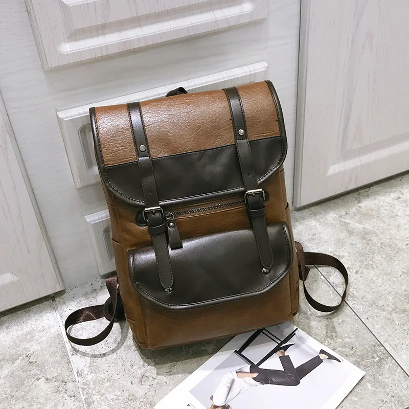 

New Retro PU Leather Men's Double-shoulder Bag, Multi-functional Outdoor Travel Bag, Business-sized Large Capacity Backpack