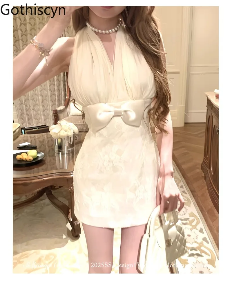 

Gothiscyn Elegant Slim Fit Hip Wrap Dress Women's Summer Sexy V-neck Halter Lace-up Slim Fit Short Dress Fashion Female Clothes