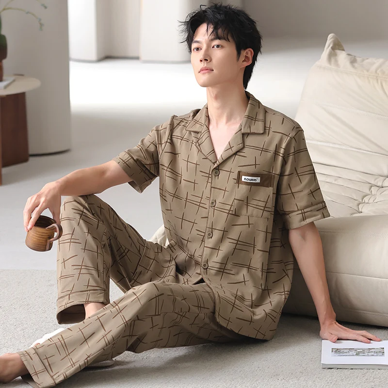 Big Size M-4XL Men Short Sleeve +Long Pant Pajamas Set Summer Modal Pyjama Male Sleepwear