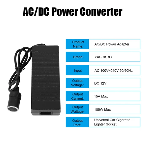 Imagen 2 del producto Convertidor de encendedor de cigarrillos AC/DC, convertidor de enchufe UE, EE. UU., Reino Unido, 110V/220V a 12V, 15A, adaptador de corriente para bomba de inflado de refrigerador de coche