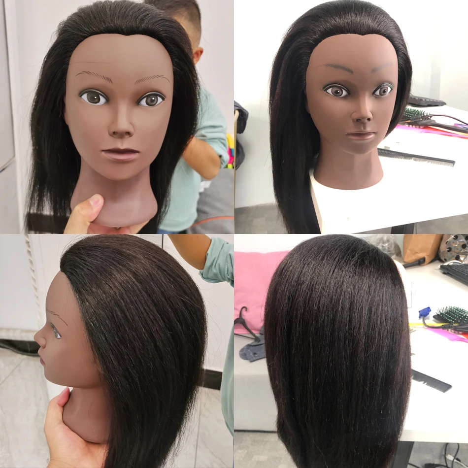 Afro Mannequin Heads With 100% Real Hair With Adjustable Tripod Hairdressing Dolls Training Head For Practice Styling Braiding