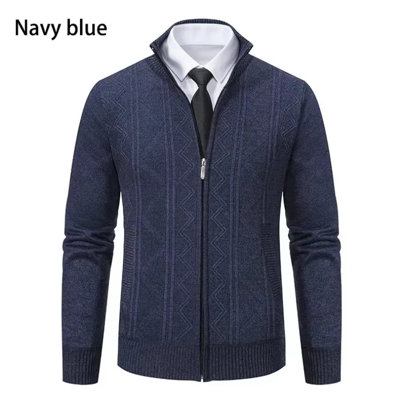 

2024 Autumn Winter New Cashmere Padded Warm Casual Korea Men's Knitted Sweater Coat Thickened Stand Collar Jacket Cardigan