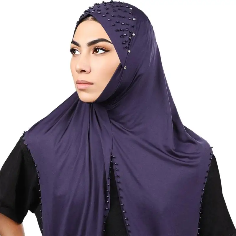 Y3NE Thiết thực Dễ dàng Chăm sóc Mũ trùm khăn Turban tiết đính cườm Thích hợp cho sự kiện vũ hội có phong cách sống bận rộn