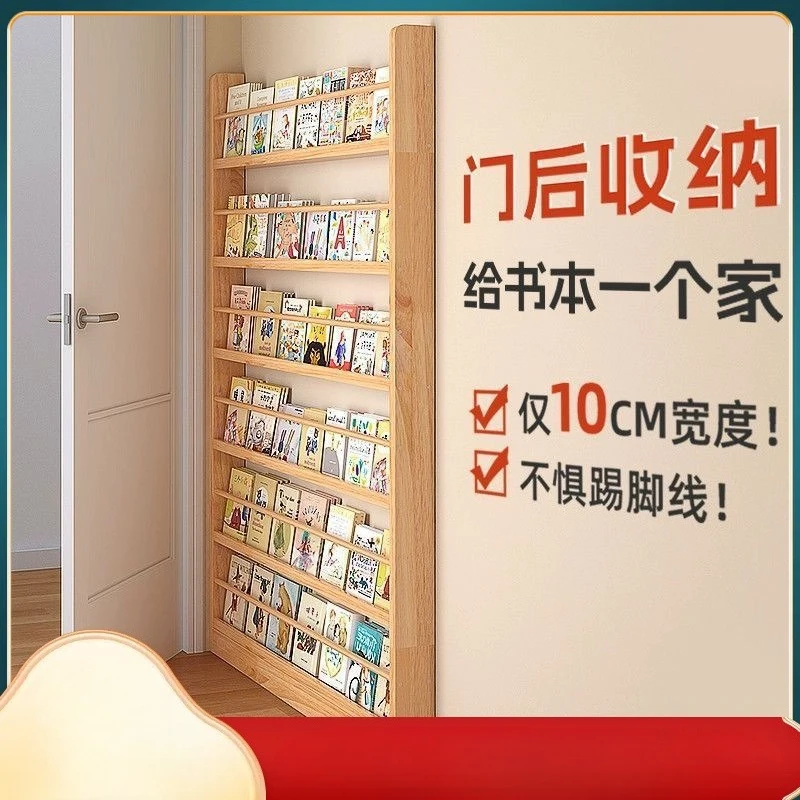 Solid Wood Children's Bookshelf, Ultra-Thin Wall Mounted Display Rack for Picture Books & Storage