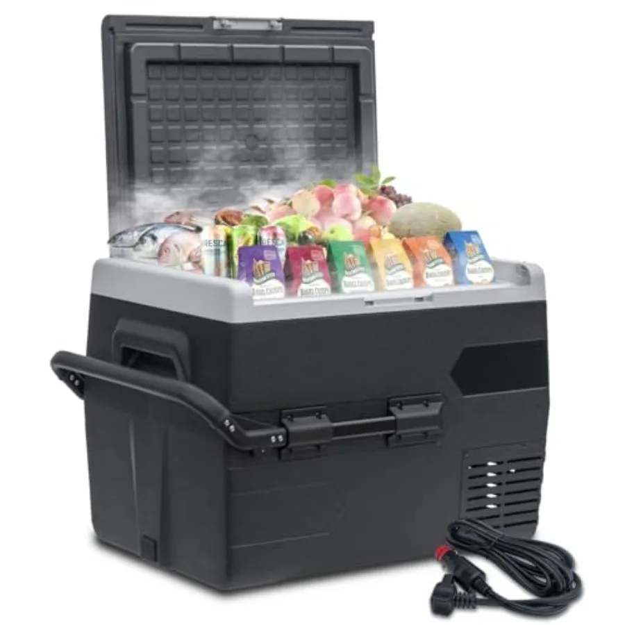 ثلاجة سيارة محمولة سعة 68 لترًا سعة 65 لترًا مع مصدر طاقة 12/24 فولت تيار مستمر، تصميم فتح غطاء ثنائي الاتجاه، سلة قابلة للإزالة، عجلات متكاملة #1