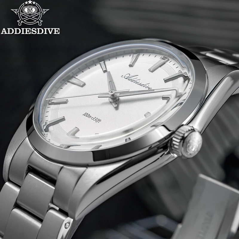 ADDIESDIVE Quartz Watch Luxury VH31 Waterproof 100m AR Coating Dome Glass Stainless Steel Luminous 36mm Watch For Men AD2066