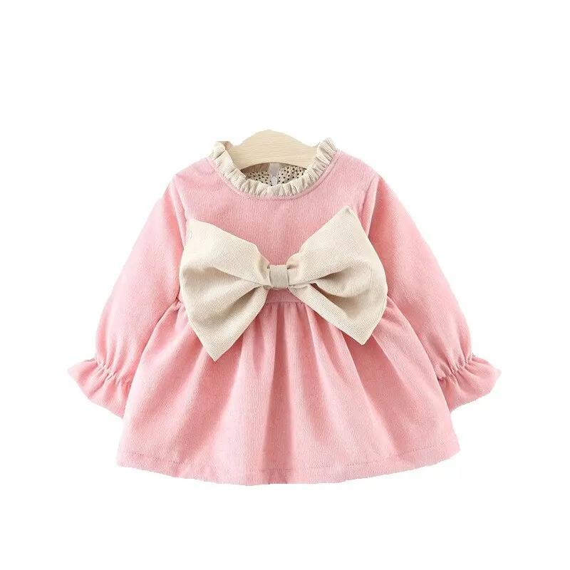 

infant dress Children clothing Spring Girl Thickened Dress Long Sleeve Big Bowknot baby clothing birthday party Princess dresses