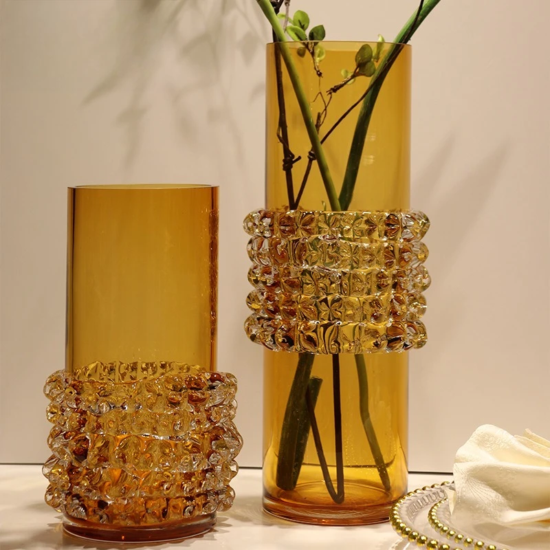 Creative glass vase, water-raised flower arrangement, home soft handicrafts, straight vase