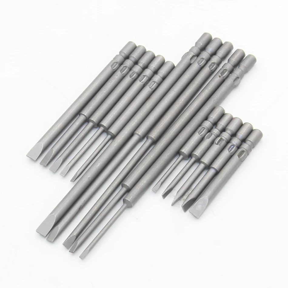 5Pcs/set Slotted Screwdriver Bit 800 4mm Shank Flat Head Slotted Tip Electric Screw Driver Hand Tools 40MM 60MM 100MM Long