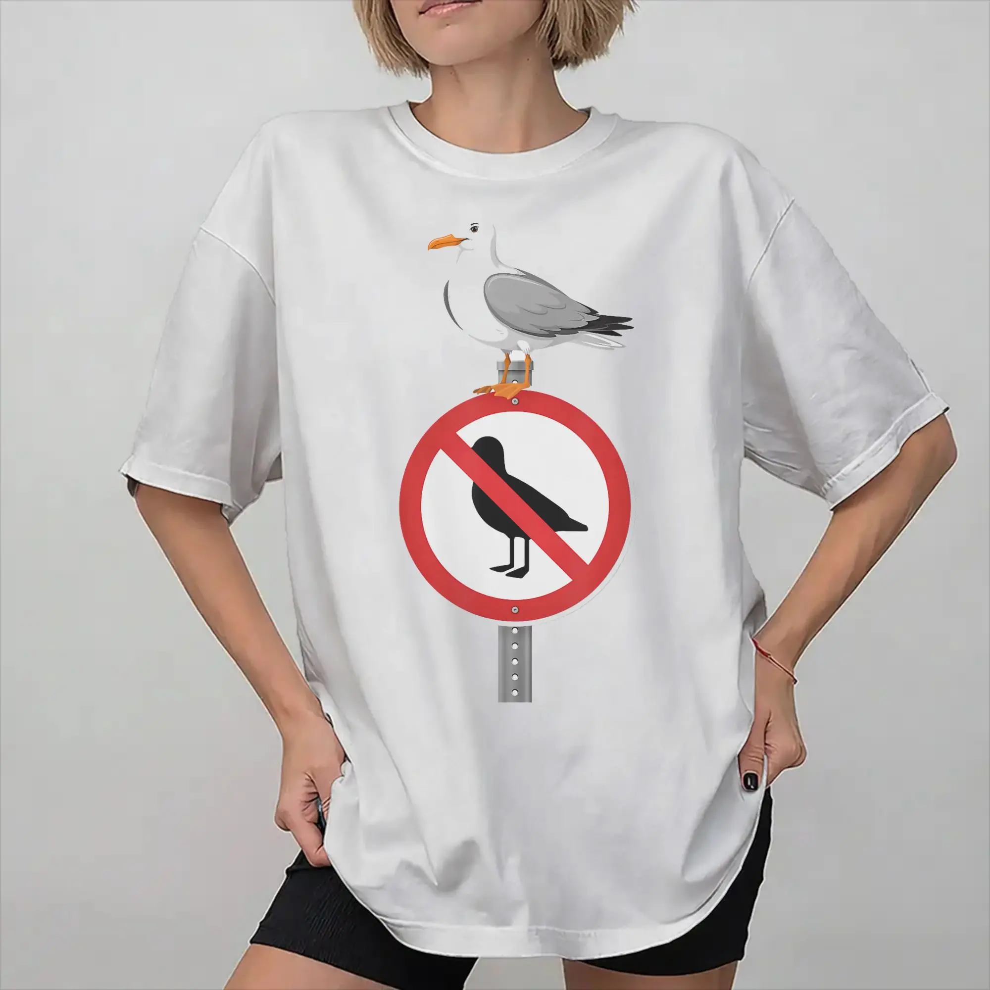 No Seagulls Allowed Sign Funny Beach Humor  Merch Unisex T Shirts 100% Cotton Tee Printed  T-shirt Clothes