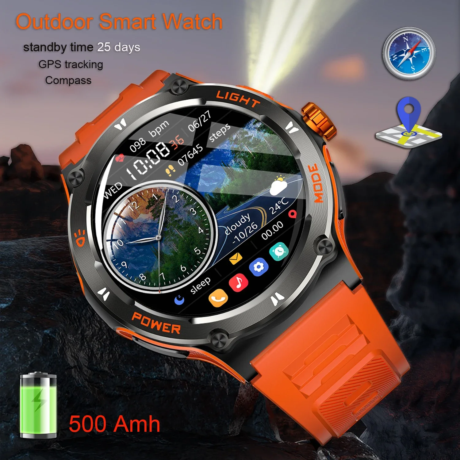 

New For HuaweiXiaomi New 1.53 inch Smart Watch Men Altitude Compass GPS Sports 3ATM Waterproof Watch Bluetooth Talk SmartWatches