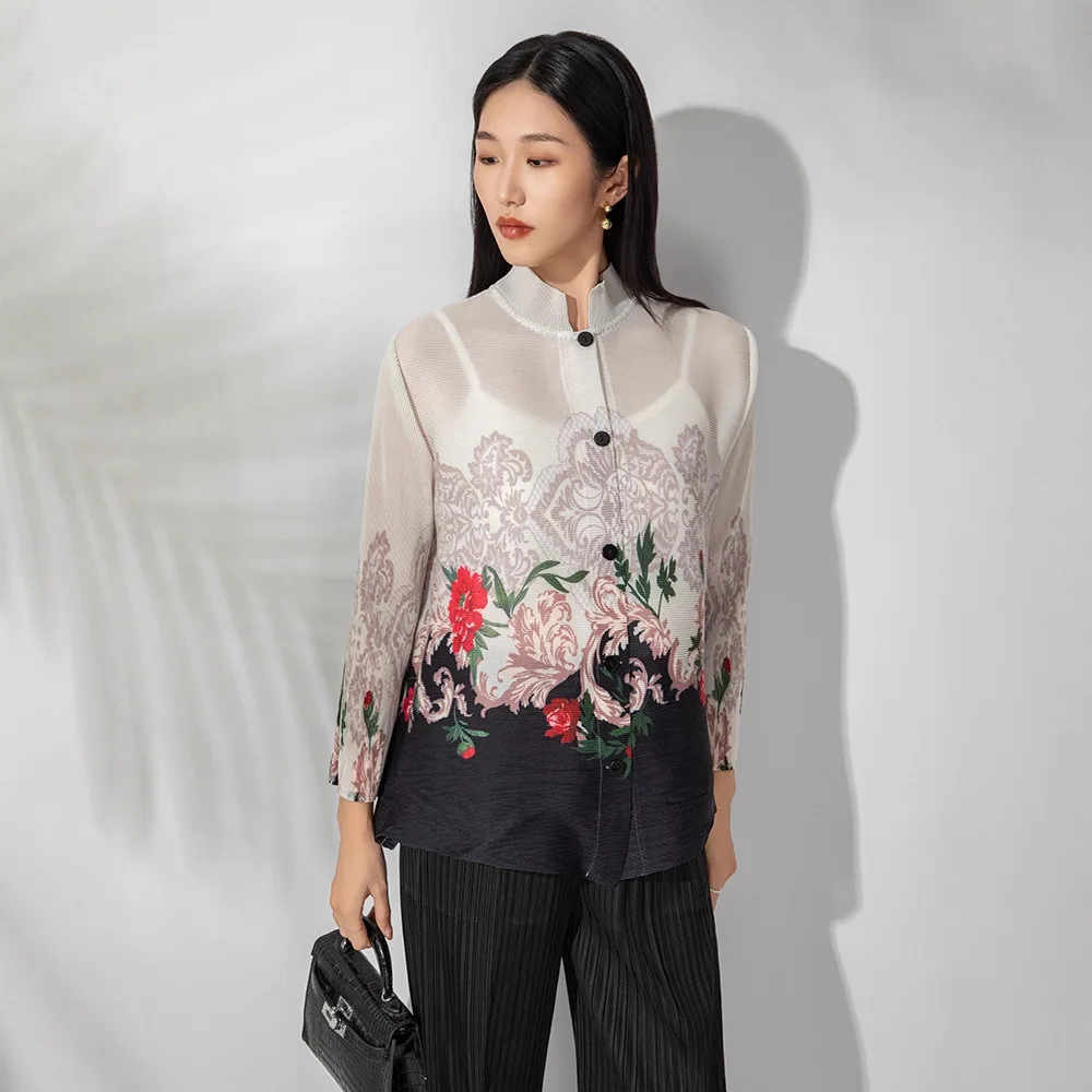 مياكي مطوي 2025 جديد الخريف بلوزة مطبوعة بأكمام طويلة الإناث صف مشبك فضفاض ساحات كبيرة موضة البرية سترة سترة الطيات #1