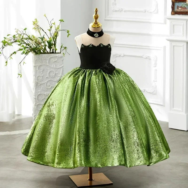 Sleeveless Contrasting Evening Girl Party Dress Summer Green Fluffy Costume Classy Flowers Mori Girl Style Girly Clothes