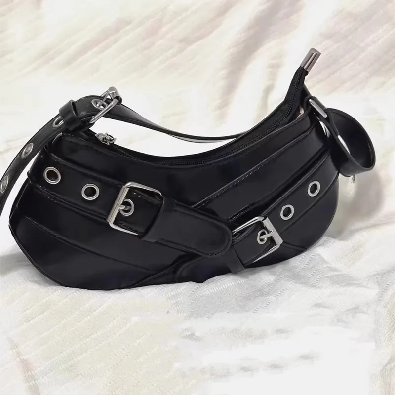 

Cool Bla Leather Biker Bag Underarm Single oulder Bag for Young Women Trendy Faionable Summer 2025 Handbag PU Material