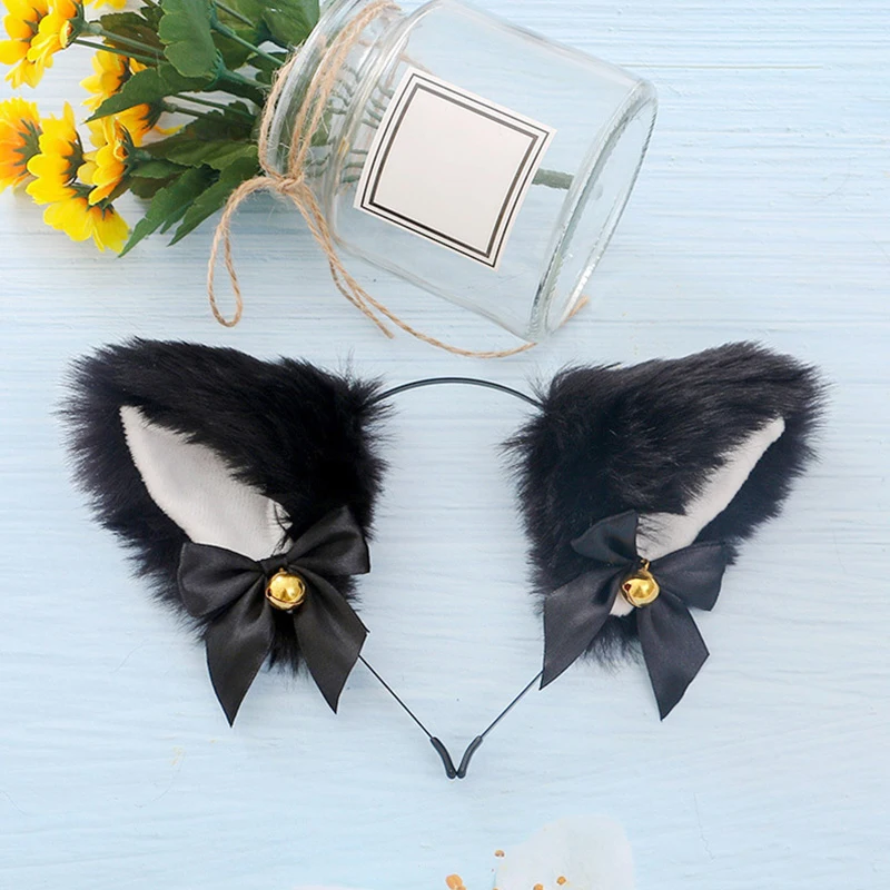 Cat Ear Headbands Faux Fur Cartoon Hair Hoop with Bell For Women Girls Fluffy Hair Accessories Party Hairbands Photo Props