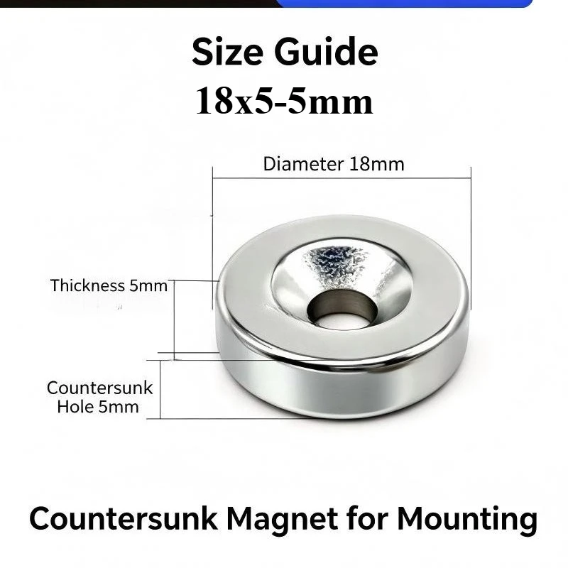 18x5‑5mm N35 Countersunk Hole Disc Neodymium Magnet Round Permanent Magnet Fridge DIY Craft Model Building Industrial Hardware