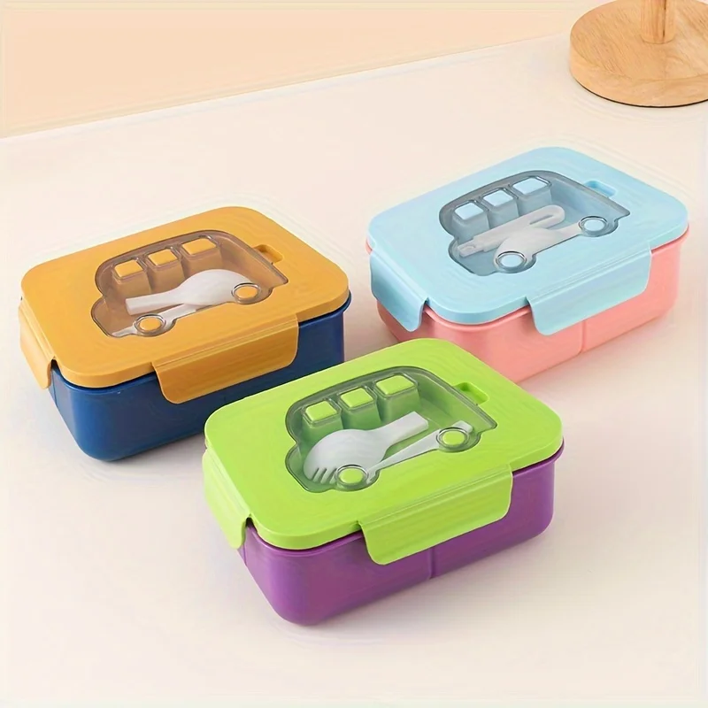 Colorful Youngsters' Lunch Box with Car Design - Leak-Proof, Durable Plastic, Microwave Safe,Food Storage Container for School