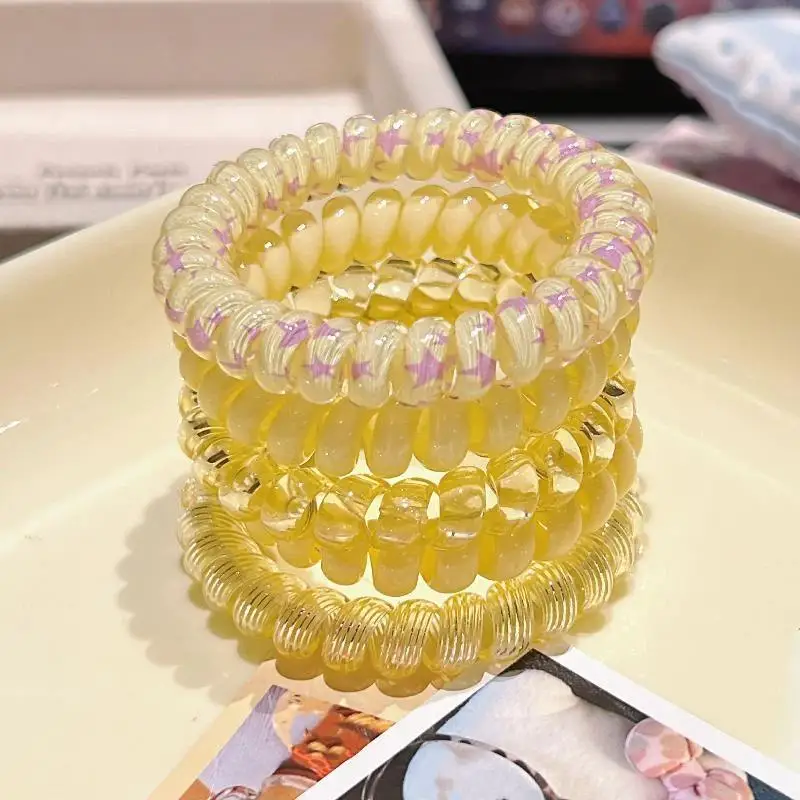 4 Stück Damen Spiral-Haargummis, Telefonkabel-ähnliche elastische Haarbänder, Accessoires für den täglichen Gebrauch, Reisen und Partys – Detail 7