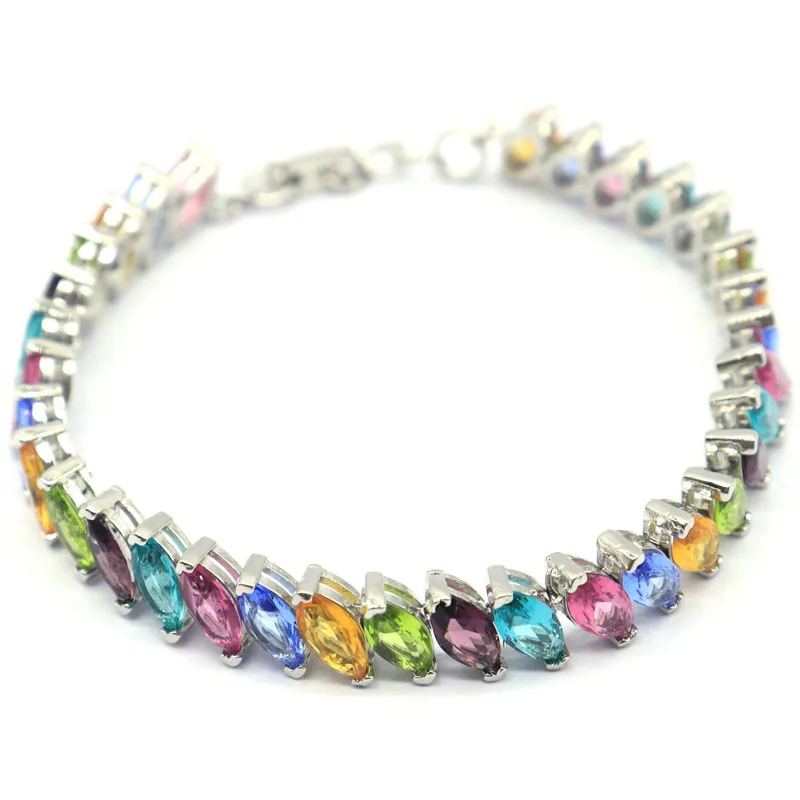 

Buy 5 Get 1 Free 11x5mm Multi Color Purple Aquamarine Citrine Tourmaline Violet Tanzanite Peridot Silver Bracelet 7.0-8.5inch