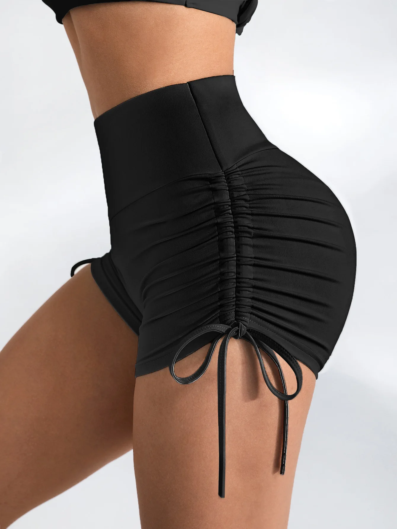 High Waisted Shorts Ruched Tie Belt Shorts Workout Fitness Active Yoga Shorts Sexy Trendy Athletic Sport Comfortable Bottoms