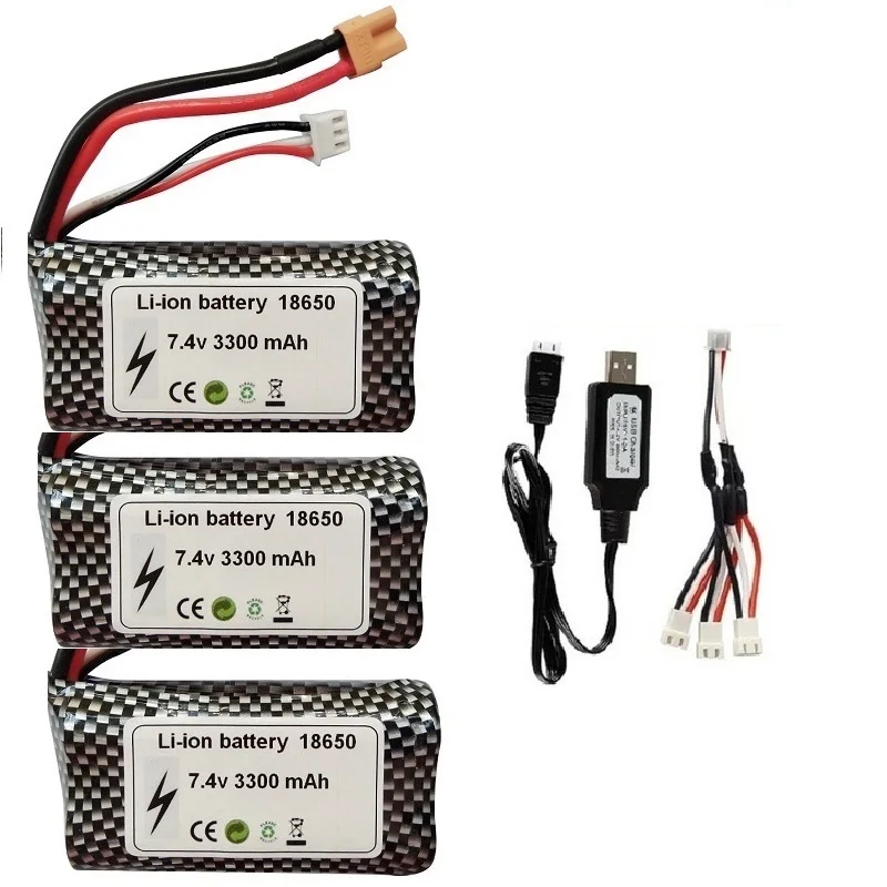 2S 18650 7.4V 3300mAh Li-ion battery XT30 Plug for Huina 580 550 583 582 R/C Cars R/C Truck parts  toys Battery/7.4v USB Charger