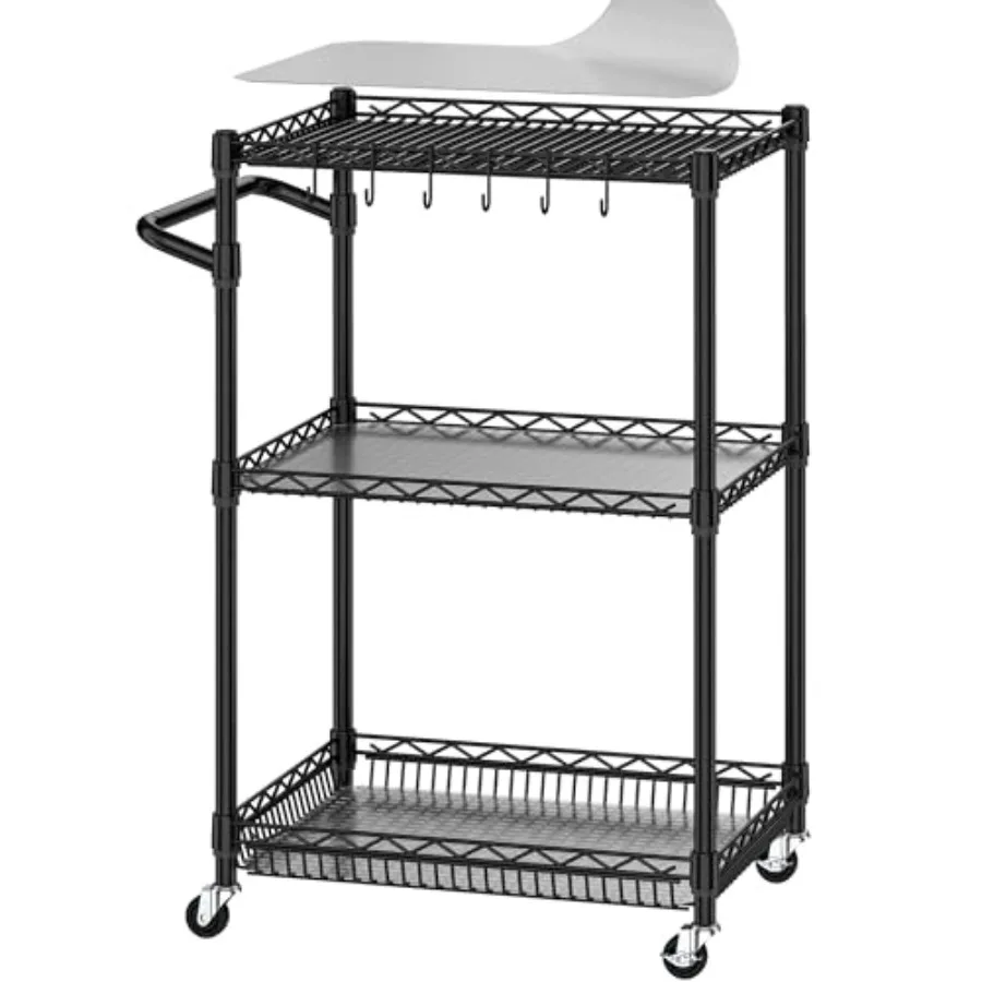 

3 Tier Rolling Cart with Wheels Metal Utility Cart for Storage Heavy Duty Wire Trolley for Kitchen Serving Grocery Food with 3